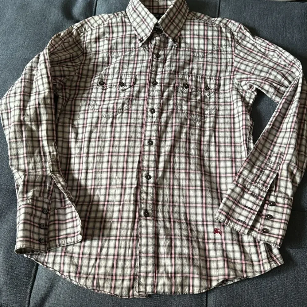 Burberry Woman’s Black Label Japan Long Sleeve Blouse Plaid w/Metallic Thread. - Picture 5 of 10